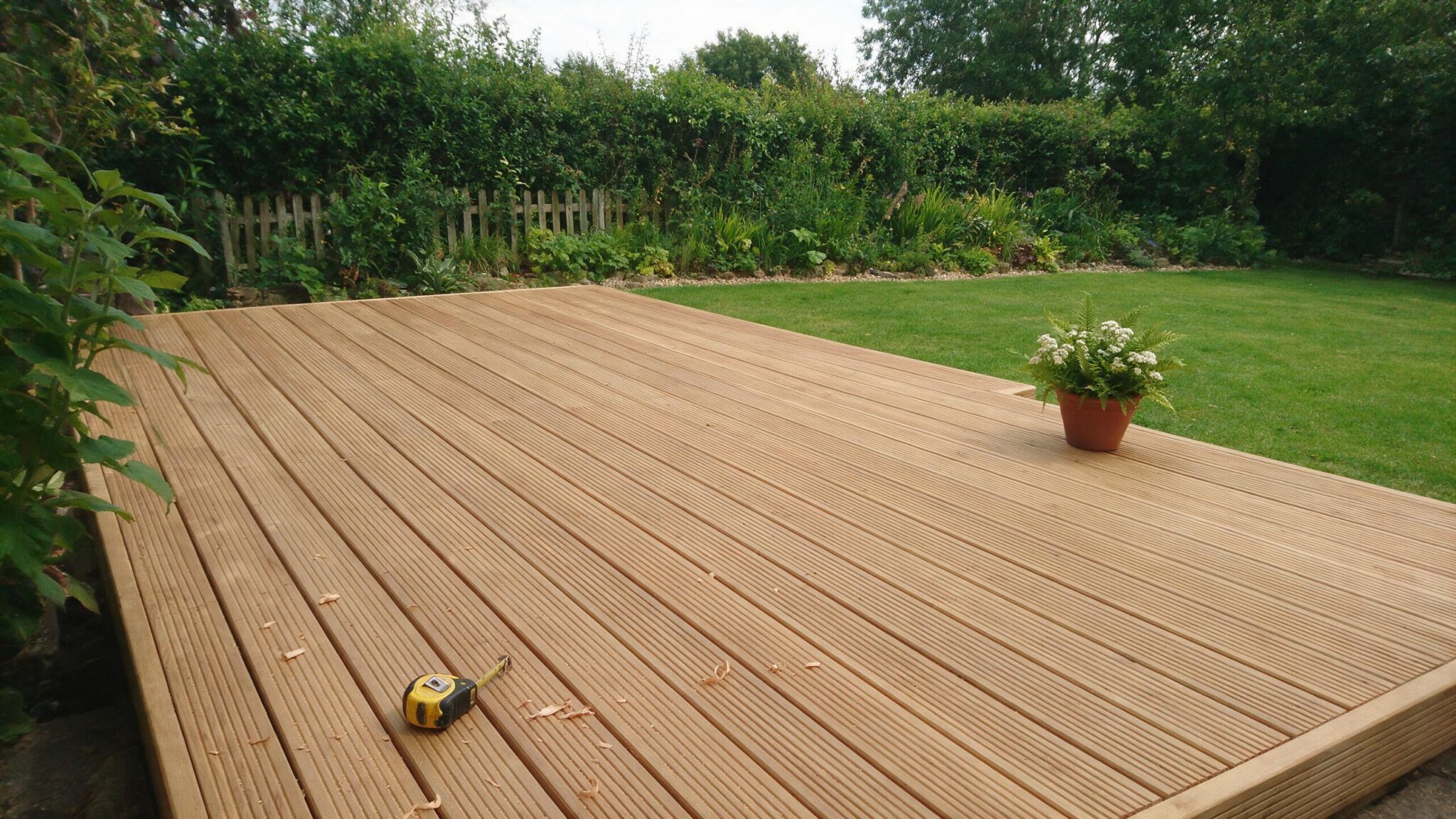 Newly finished timber garden decking in Worcestershire